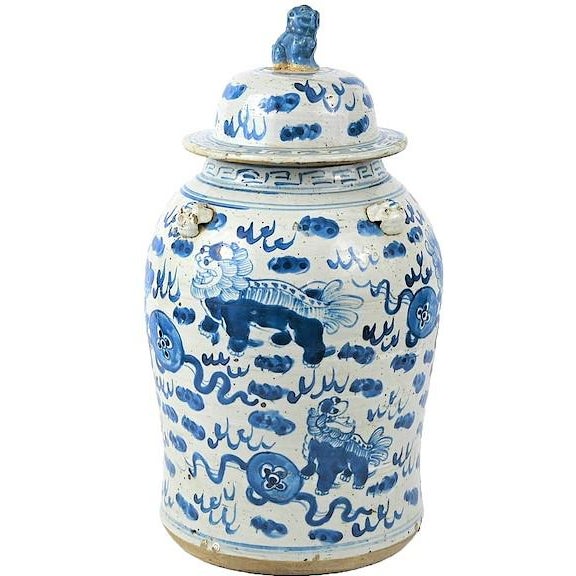 This is a contemporary beautiful large blue & white Chinese porcelain Temple / Ginger Jar . This balaster Temple / Ginger...