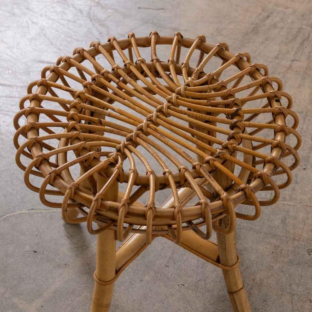 Wood Pair of 1960s Italian Rattan Stools in the Style of Franco Albini For Sale - Image 7 of 12