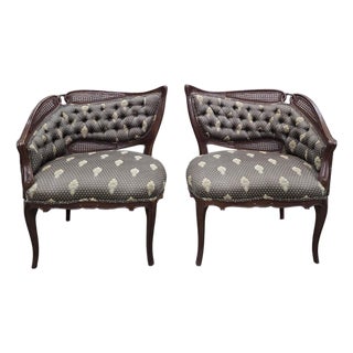 Antique Victorian Rococo Revival Asymmetrical Caned Ladies’ Conversation Chairs - Pair For Sale