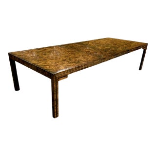 Mid-Century Modern Mastercraft Amboyna Burl and Brass Dining Table With 2 Leaves For Sale