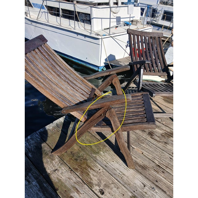 Vintage Teak Folding Lounge Deck Arm Chairs - Set of 2 For Sale - Image 12 of 12