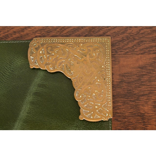 Metal Marshall Field & Co. Antique Viking Bronze Blotter Corners With Leather Desk Blotter, Circa 1910 For Sale - Image 7 of 13