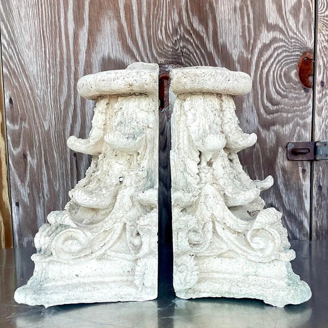 Vintage Boho Cast Concrete Corinthian Column Top For Sale - Image 10 of 12