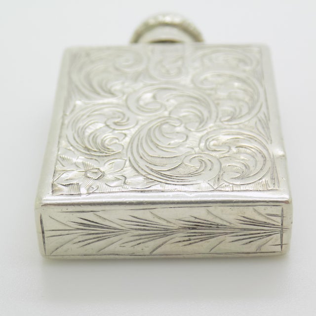 Metal Vintage Italian Silver 800 Chiseled Perfume Bottle with Turquoise Stone Cap, 1970s For Sale - Image 7 of 14