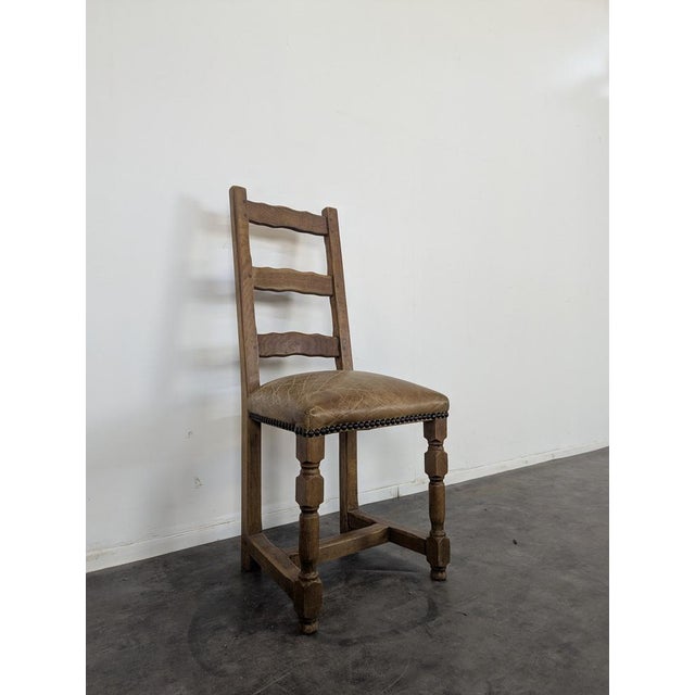 Rustic Leather and Wood Chairs, Set of 6 For Sale - Image 3 of 9