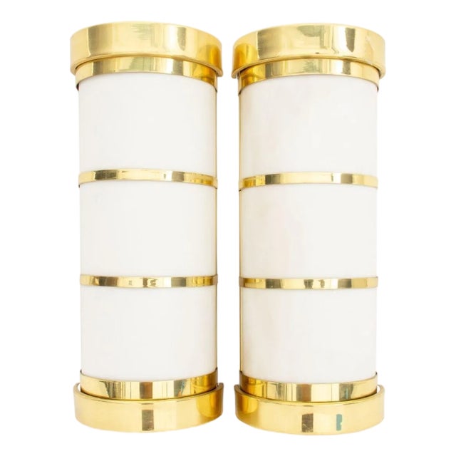 Acrylic Shade Brass Mounted Wall Sconces, Pair For Sale