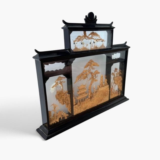 Chinese Large Mid‑20th C Chinese Cork Carving Diorama – Pagodas, Bridges & Landscape Scene For Sale - Image 3 of 9