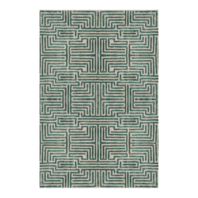 Knossos Hand-Tufted Maze Rug, Boxwood Green, 4x6 For Sale