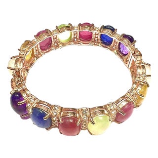Bochic "Capri" Natural Ruby, Sapphire & Peridot Bracelet Set 18K Gold & Silver For Sale