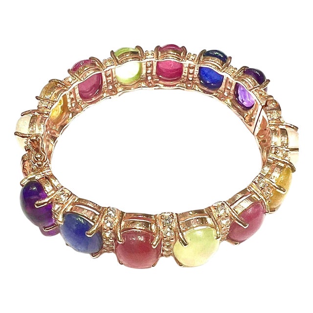 Bochic "Capri" Natural Ruby, Sapphire & Peridot Bracelet Set 18K Gold & Silver For Sale