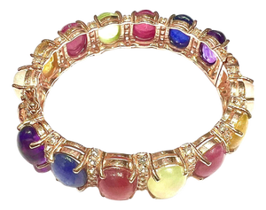 Bochic "Capri" Natural Ruby, Sapphire & Peridot Bracelet Set 18K Gold & Silver