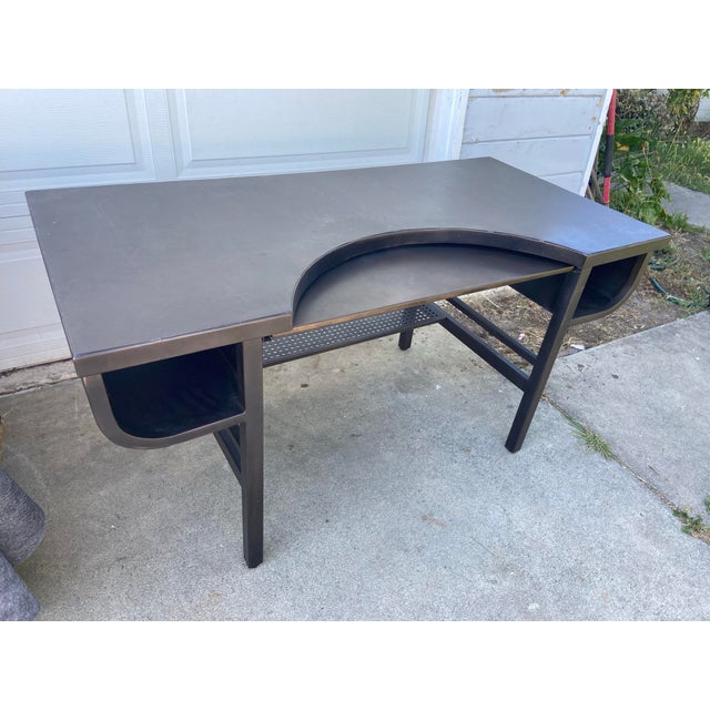 Restoration Hardware Restoration Hardware French Factory Industrial Metal Desk With Patina For Sale - Image 4 of 12