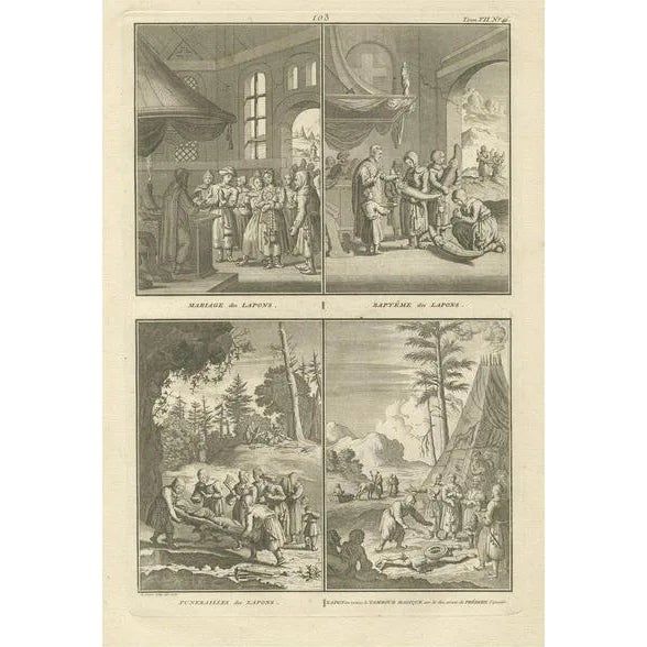 Workshop of Picart, Marriage, Baptism, and Other Customs of the Sami People in Lapland, 1726, Print For Sale