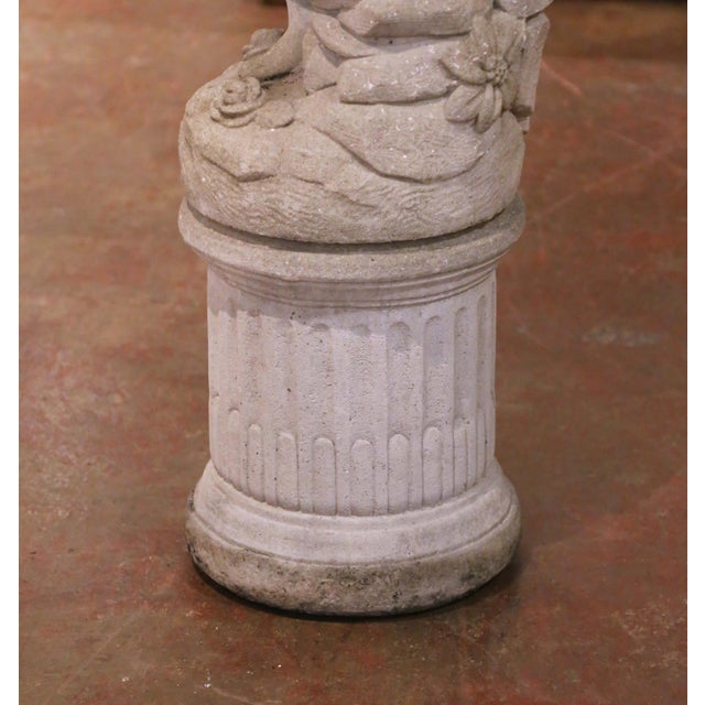 Mid 20th Century Mid-Century French Cast Stone Garden Figure of Woman at Well on Fluted Pedestal For Sale - Image 5 of 13