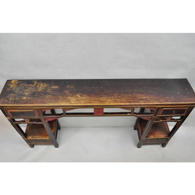 Antique Chinese Carved Hardwood Altar Console Table Sideboard Buffet W/ Drawers For Sale - Image 17 of 18