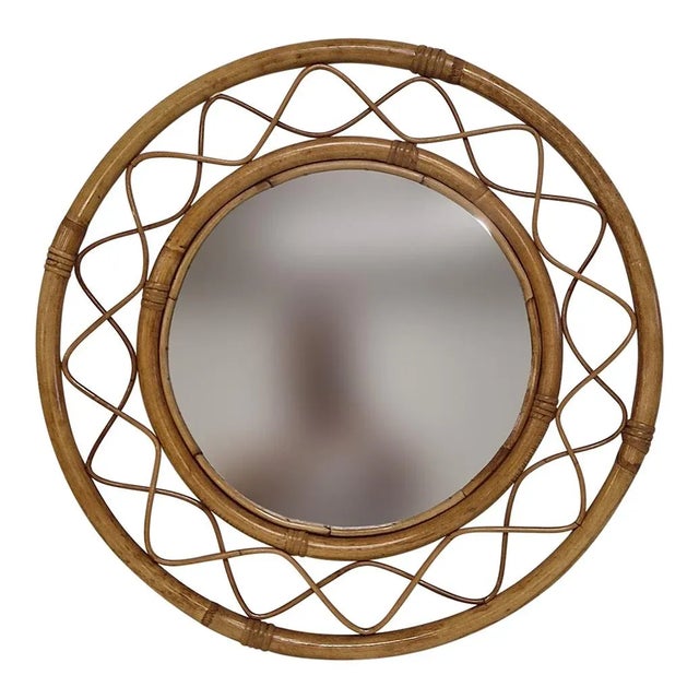 Circular Rattan Wall Mirror, 1950s For Sale - Image 3 of 6