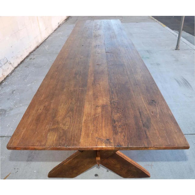 Brown X-Trestle Table in Reclaimed Heart Pine by Petersen Antiques For Sale - Image 8 of 13