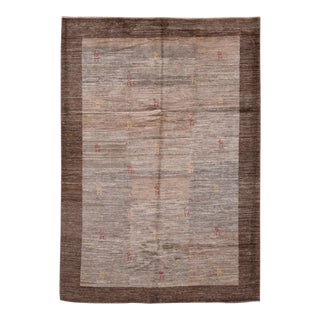 Modern Brown Persian Gabbeh Handmade Wool Rug For Sale