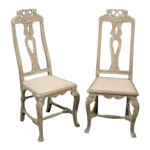 Swedish 18th Century Period Baroque Painted Wood Side Chairs - a Pair