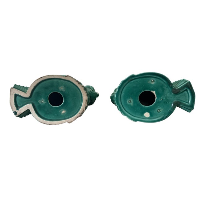 Teal Pair of Art Deco Style Turquoise Ceramic Horse Bookends, 10” Sculptural Figures For Sale - Image 8 of 12