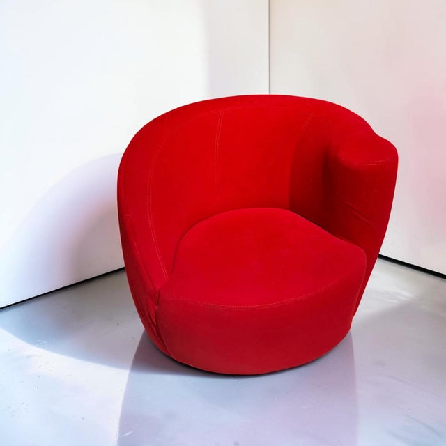 Red Vladimir Kagan Style “Nautilus” Swivel Chair For Sale - Image 8 of 15