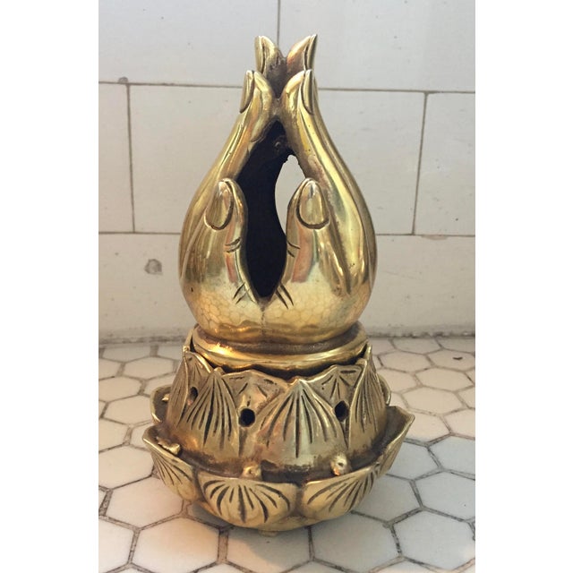 Hands on Lotus Brass Incense Burner Chairish