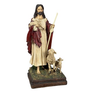 Polychrome Resin Sculpture of Jesus the Good Shepherd, 20th Century For Sale