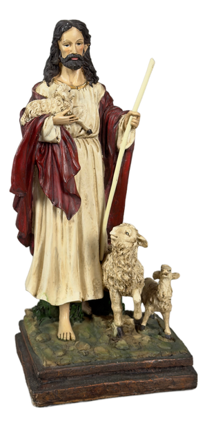 Polychrome Resin Sculpture of Jesus the Good Shepherd, 20th Century