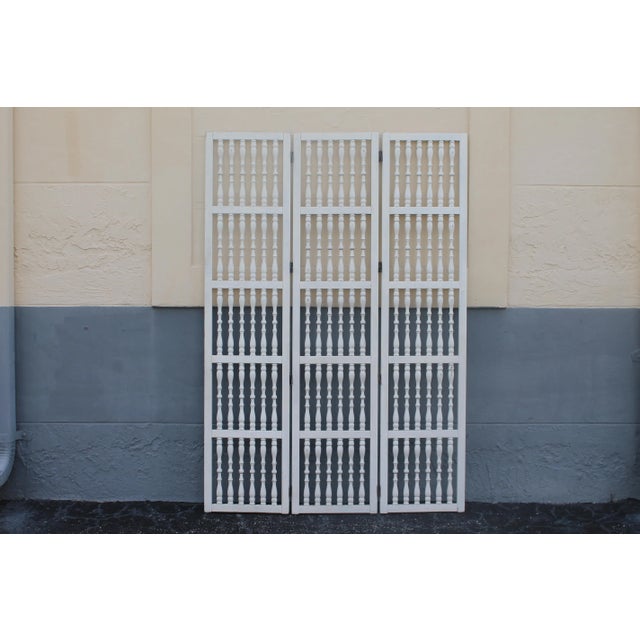 1950's Vintage White Turned Wood Room Divider Screen For Sale - Image 12 of 13