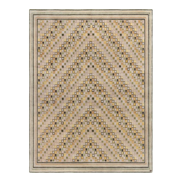 Modern Swedish Geometric Hand-Knotted Silk & Wool Pile Rug by Doris Leslie Blau For Sale