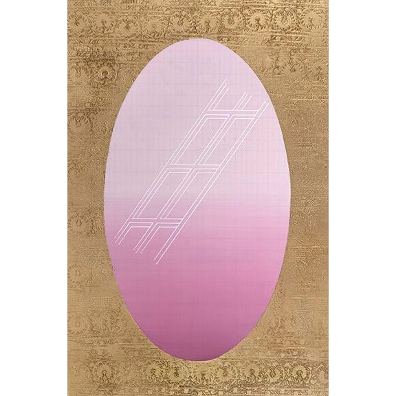 Rebecca Koury "Tapestry of the Grid" Lavender Gold Brocade Contemporary Abstract Painting, Acrylic and Mixed Media on Canvas, Carmel California Art For Sale