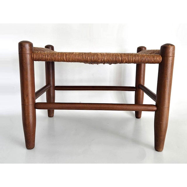 1960s Large Woven Rush Stool With Walnut Wood Frame For Sale In Miami - Image 6 of 13