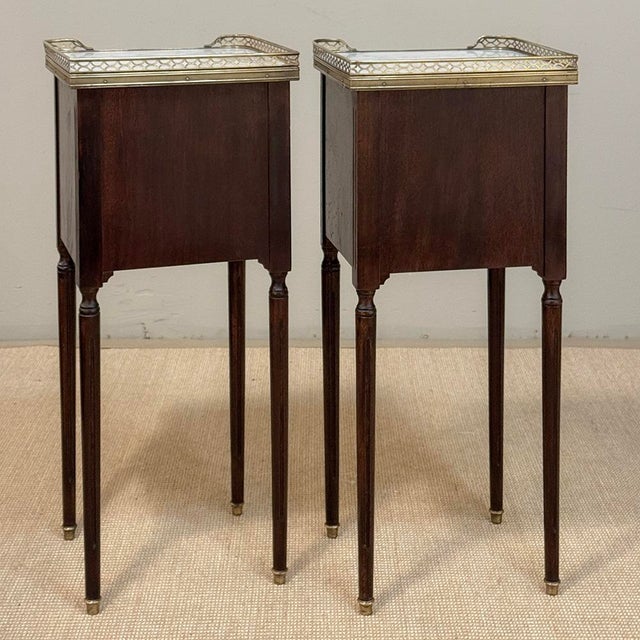 Pair Mid-Century Louis XVI Mahogany End Tables With Carrara Marble For Sale - Image 16 of 16
