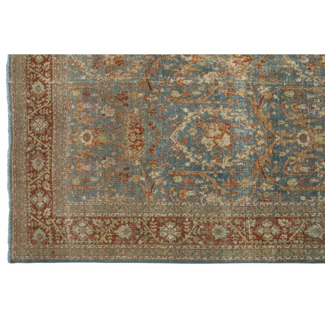 Antique Classic Persian Tabriz Wool Rug in Blue With Floral Pattern For Sale - Image 9 of 11