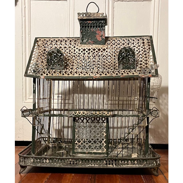 Antique 19th Century French Tole & Wire Victorian House Form Bird Cage For Sale - Image 4 of 15