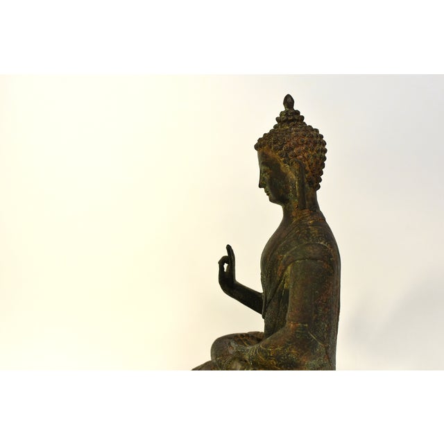 Metal Antique Tibetan Bronze Buddha Shakyamuni With High Crown For Sale - Image 7 of 15