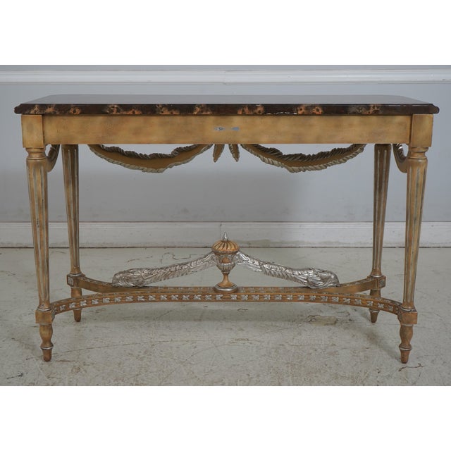 Maitland Smith French Silver & Gold Gilt Faux Marble Top Console Table For Sale - Image 14 of 16