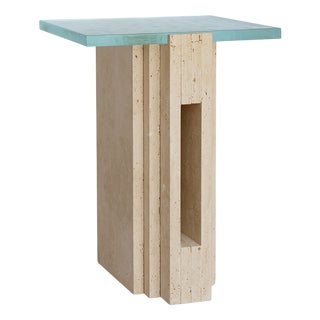 Lloyd Travertine Glass Side Table by Kiwano Concept For Sale