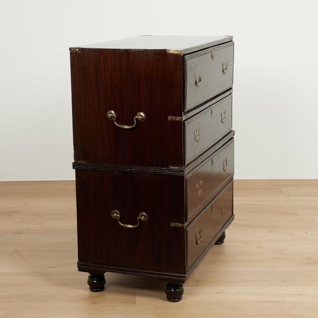 Antique English British Colonial Campaign Chest With Pullout Desk For Sale - Image 15 of 18