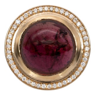 10.6Ct Rubellite Garnet Ring With Natural Diamonds Halo: Solid 14k Gold, Size 6.75 For Sale
