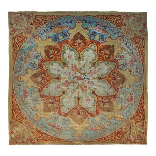 Antique Oversized Aubusson Square Tapestry With Floral Medallion - Rug & Kilim For Sale