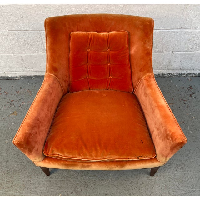 Mid-Century Modern Lounge Chair With Orange Velvet Upholstery For Sale - Image 4 of 17