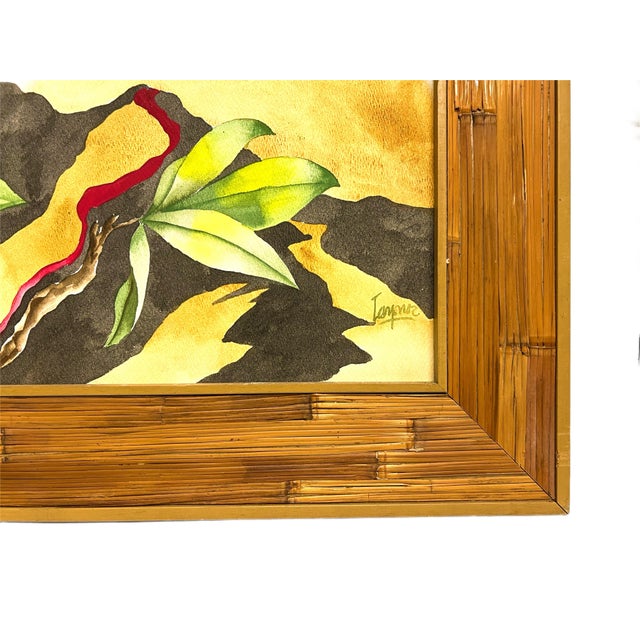 A stunning watercolor by Harold A. Laynor, listed artist. Framed in a vintage reeded bamboo frame. Please see our other...