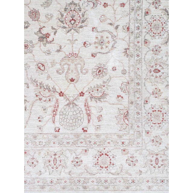 Late 20th Century Late 20st Century Modern Peshawar Carpet, Ivory Field, Ivory Border, Gray, Coral For Sale - Image 5 of 11