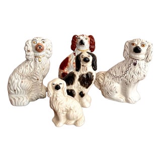 Antique Hand Painted Staffordshire Dogs, 1890, Set of 5 For Sale