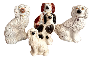 Antique Hand Painted Staffordshire Dogs, 1890, Set of 5