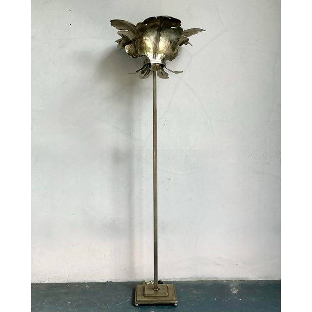 Late 20th Century Vintage Coastal Patinated Metal Palm Tree Floor Lamp For Sale - Image 5 of 9
