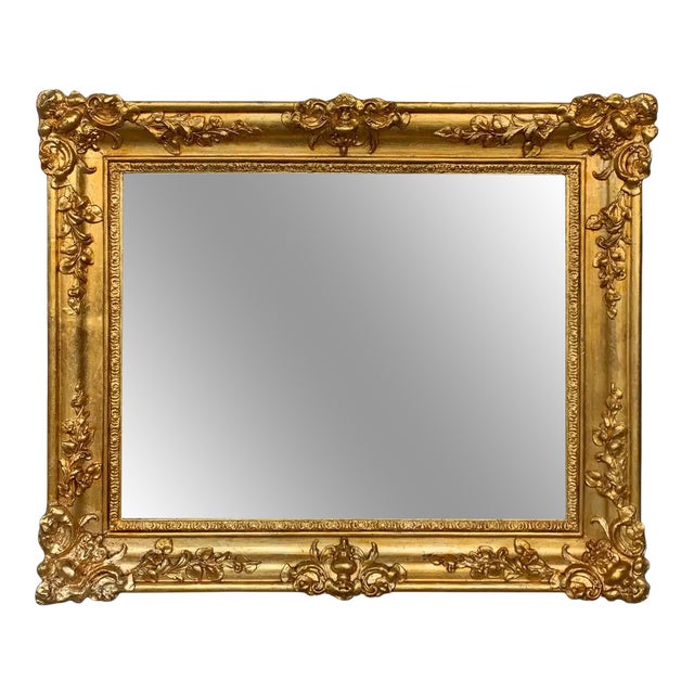 19th French Empire Period Carved Gilt Wood Rectangular Mirror For Sale
