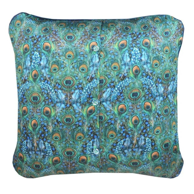 English Silk Piped Cushion Made With Liberty Fabric Peacock Manor For Sale - Image 3 of 6