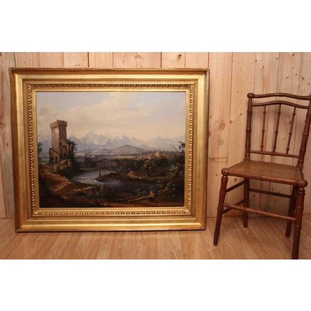 French school of the XIXth century, framed in a large gold leaf frame in very good condition, fresh color, has an...